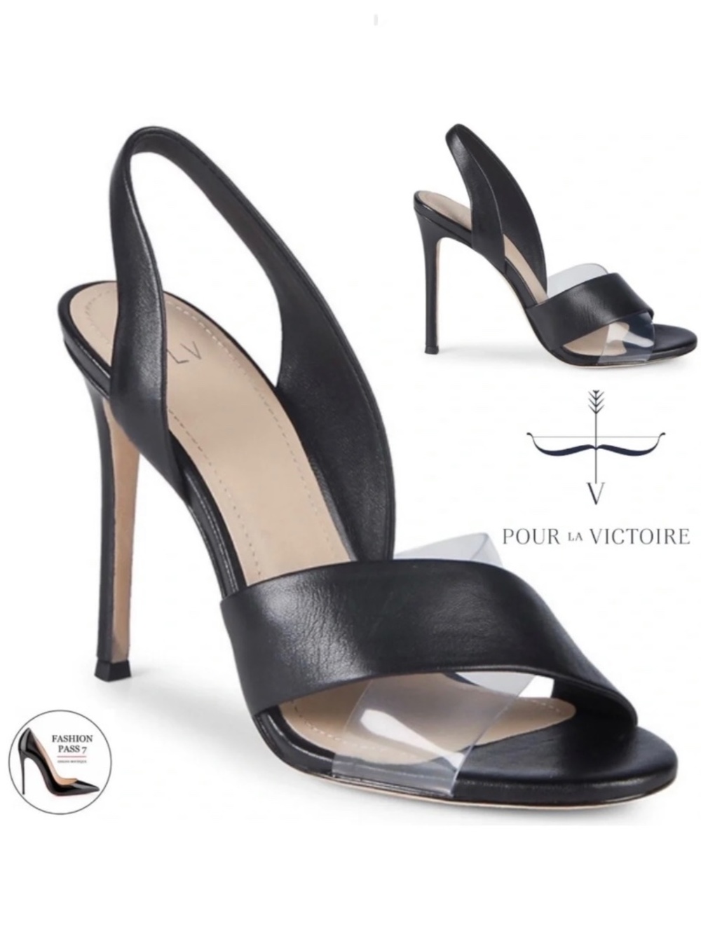 Pour La Victoire Elly Black Leather Slingbacks Stiletto Heel Sandal Luxury Pumps